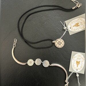 925 Silver Coin Charm Bracelet & Necklace Set – Minimalist Geometric Design